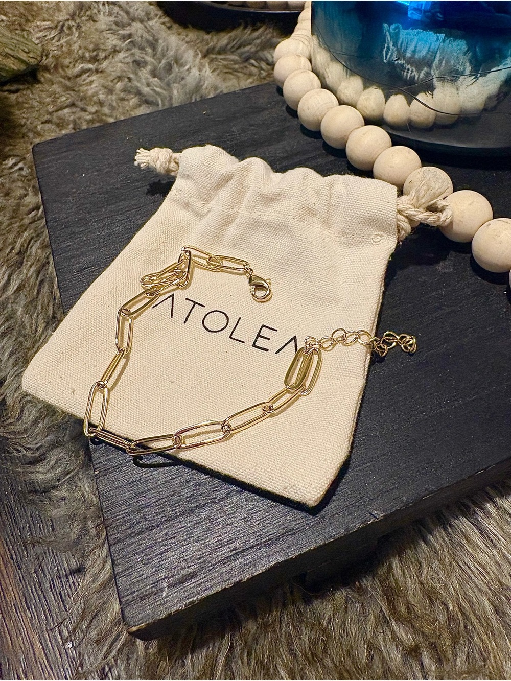 ATOLEA Gold plated Paperclip box Chain Bracelet